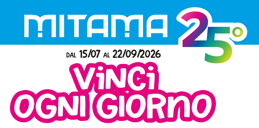 header versione mobile Concorso 25 anni con Mitama vinci ogni giorno 5 buoni spesa da 25€ e in estrazione finale iPhone 17 e AirPods 4